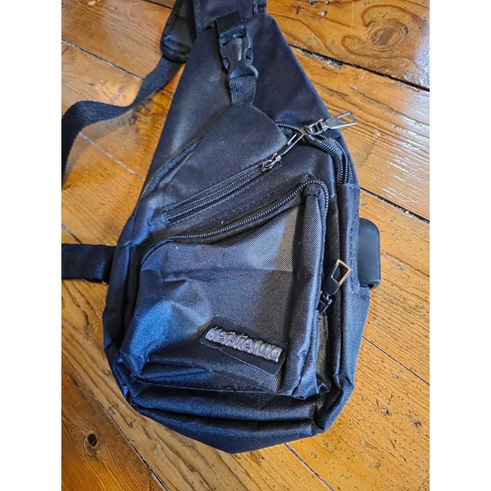 Meijieluo Black‎ Canvas Sling Bag USB Charging Port Crossbody Chest Pack Mens